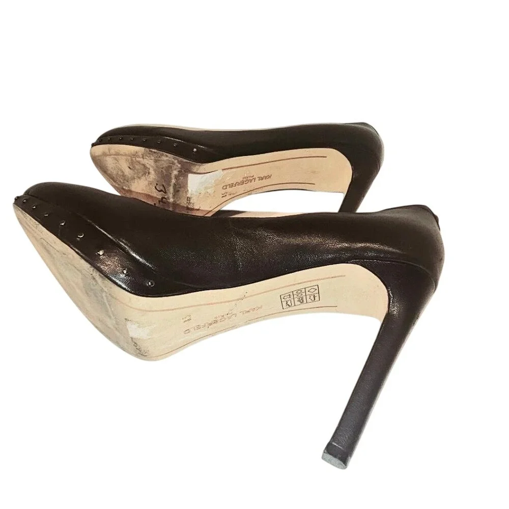 Karl Lagerfeld‎ Stiletto Heels Black Leather Platform Designer Pumps Womens 8.5